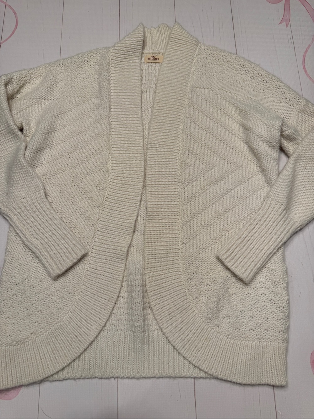 Hollister Cream Open-Front Cable Knit Cardigan Sweater size small